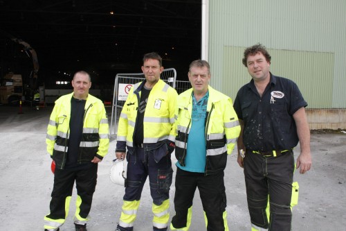 De følger prosjektets utvikling nøye, fra venstre: Wayne Marshall fra TKPS, prosjektleder Børge Henriksen fra Momek Civil AS, Henk Nijmeijer fra Wasco Coatings Norway AS, og project manager Gerco Weeink fra TKPS.