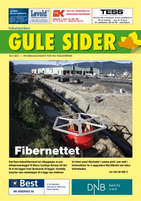 Forsiden til Gule Sider nr. 5 - 2013 har hovedoppslag om den nye superraske fiberringen i Mo Industripark.