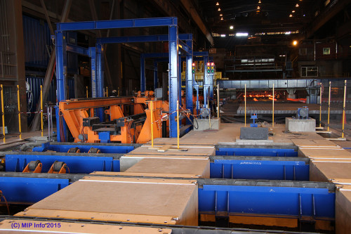 The picture shows the facility in the Steelworks where the hot blanks are inserted in thermal boxes. The thermal boxes are inserted to the right and removed to the left of the picture. “After a running-in period, we will be good for operations in the autumn,” says Føinum. 