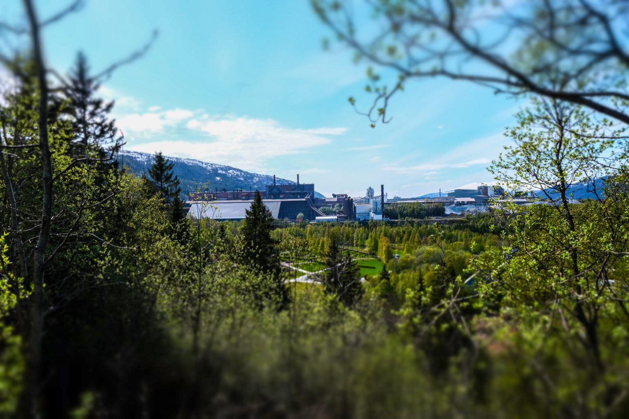 Utsikt over Mo Industripark sett fra skogen